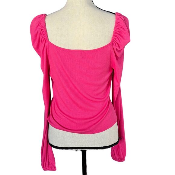 Bar III Large Top Long Balloon Puff Sleeves Sweetheart Neck Ribbed Stretch Pink - Picture 4 of 9